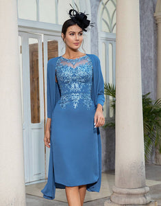 Grey Blue Two Piece Mother of the Bride Dress with Lace