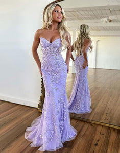 Mermaid Sweetheart Sky Blue Prom Dress With Appliques