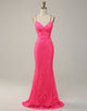 Pink Lace Mermaid Long Prom Dress