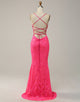 Pink Lace Mermaid Long Prom Dress