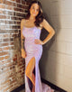 Lilac Sequin Long Prom Dress With Slit