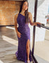 Dark Purple One Shoulder Long Prom Dress With Slit