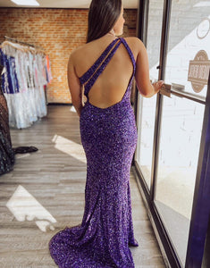 Dark Purple One Shoulder Long Prom Dress With Slit