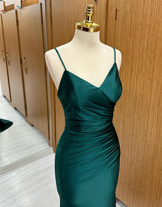 Dark Green Simple Mermaid Spaghetti Strap Long Prom Dress