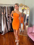 Orange One Shoulder Tight Homecoming Dress