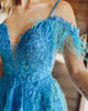 Blue A-line Off The Shoulder Appliqué Long Prom Dress With Feather