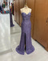 Glitter Dark Purple Mermaid Long Corset Prom Dress With Split