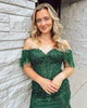 Dark Green Mermaid Off The Shoulder Long Prom Dress With Applique