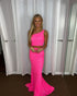 Fuchsia Glitter One Shoulder Long Prom Dress With Sequin