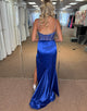 Royal Blue Mermaid Beading Corset Long Prom Dress With Slit