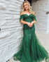 Dark Green Mermaid Off The Shoulder Long Prom Dress With Applique
