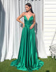 Green V-Neck A-Line Long Prom Dress