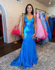 Blue Mermaid Sequin Long Prom Dress With Split