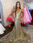 Golden Mermaid Sequined Backless Long Prom Dress