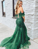 Dark Green Mermaid Long Corset Prom Dress With Appliques