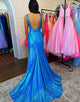 Blue Mermaid Sequin Long Prom Dress With Split