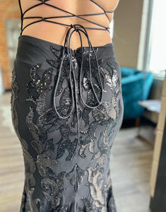 Sparkly Black Mermaid Long Backless Prom Dress