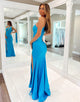 Blue Mermaid One Shoulder Long Prom Dress With Slit
