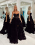 Black Tulle Strapless Long Prom Dress With Applique