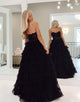 Black Tulle Strapless Long Prom Dress With Applique