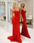 Sparkly Red Mermaid Spaghetti Strap Open Back Prom Dress