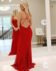 Sparkly Red Mermaid Spaghetti Strap Open Back Prom Dress