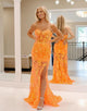 Orange Mermaid Strapless Long Prom Dress With Split