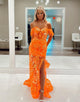 Orange Mermaid Strapless Long Prom Dress With Split