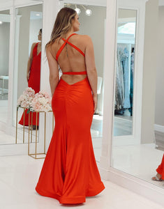 Orange Mermaid V-Neck Long Prom Dress