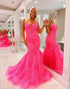 Fuchsia Mermaid Sequin Tulle Long Prom Dress