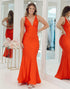 Orange Mermaid V-Neck Long Prom Dress