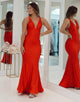 Orange Mermaid V-Neck Long Prom Dress