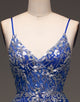 A Line Spaghetti Straps Royal Blue Long Prom Dress with Appliques
