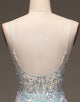 Mermaid Sparkly Sequins Grey Blue Long Prom Dress with Silt