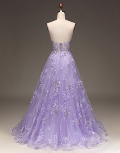 Purple A Line Spaghetti Straps Prom Dress With Appliques