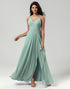 Matcha Spaghetti Straps Long Bridesmaid Dress with Ruffles