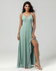 Matcha Spaghetti Straps Long Bridesmaid Dress with Ruffles