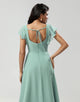 Matcha Square Neck Chiffon Bridesmaid Dress with Ruffles