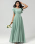 Chiffon A Line Green Bridesmaid Dress with Pleated