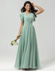 Chiffon V-neck Mint Bridesmaid Dress with Slit