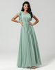 Chiffon V-neck Mint Bridesmaid Dress with Slit