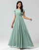 Chiffon V-neck Mint Bridesmaid Dress with Slit