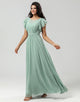 Chiffon V-neck Mint Bridesmaid Dress with Slit