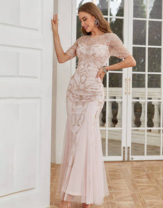 Lilac Mermaid Long Formal Party Dress With Sleeves