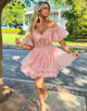 Off the Shoulder Pink A Line Corset Homecoming Dress