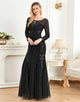Mermaid Sequins Boat Neck Black Mother of the Bride Dress with Long Sleeves