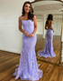 Lilac Mermaid Spaghetti Straps Corset Long Prom Dress