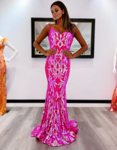 Pink Tight Mermaid Glitter Prom Dress