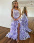 Purple One Shoulder A-Line Tiered Long Prom Dress With Slit