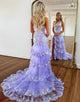 Purple One Shoulder A-Line Tiered Long Prom Dress With Slit